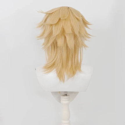 Anime Wig Varka Cosplay Wigs Genshin Game Role-Playing Wigs Short Blonde Synthetic Wig with Bangs Simulation Scalp Male Cos Wig
