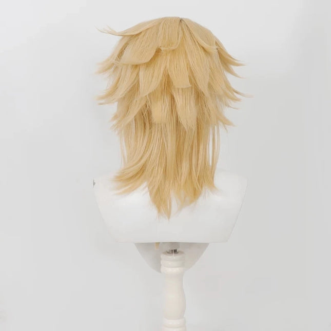 Anime Wig Varka Cosplay Wigs Genshin Game Role-Playing Wigs Short Blonde Synthetic Wig with Bangs Simulation Scalp Male Cos Wig