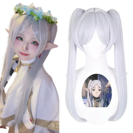 Silver White Short Double Ponytail High Quality Synthetic Wig | Anime Character Cosplay Wig Anime Reality Show Wig