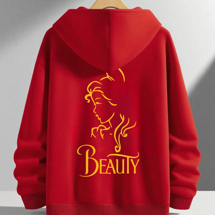 Romantic Theme Beauty and the Beast Couple Hoodies Men'S Women'S Separate Styles Pullover Casual Loose Fit Sweatshirt Hoodie Y2K