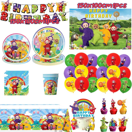 Teletubbies Theme Birthday Party Decoration Animation Plates Tablecloth Balloons Cake Decoration Kids Birthday Party Supplies