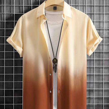 Men's Summer Gradient Design 3D Graphic Print Short Sleeve Shirt Streetwear Loose Casual Hawaiian Shirt
