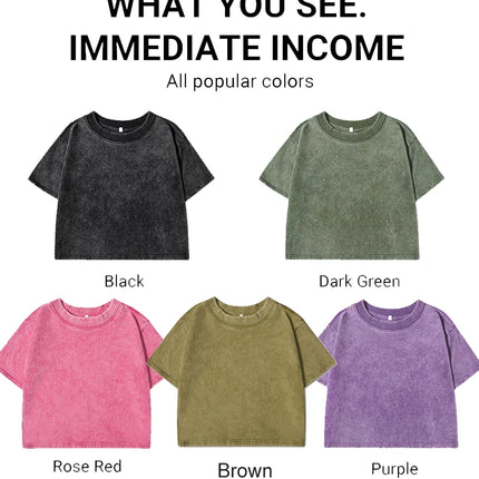 Solid Slim Washed T-Shirt Female Fashion Soft Cotton Streetwear Casual Sport Short Sleeve Cool Retro Crop Clothing For Women