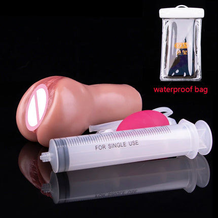 FAAK Soft Silicone Squirting Pocket Pussy Stroker Ejaculation Male Masturbator Realistic Vagina Clit  Anal Sex Toys For Men