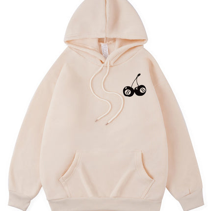 Black Cherry Women Hoodie Lucky Number 8 Hooded Cartoons fur-liner Woman Hoodies S-XXL Pullover Clothing