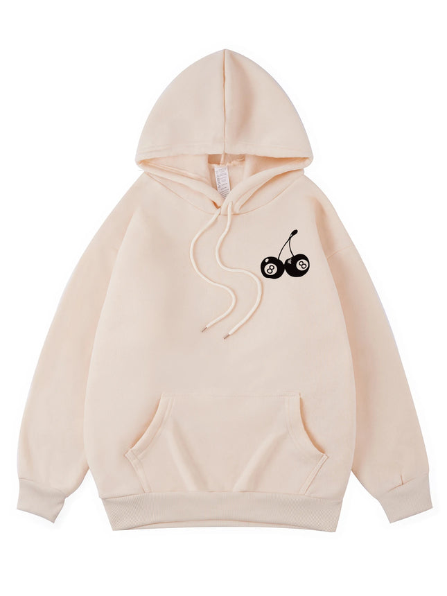 Black Cherry Women Hoodie Lucky Number 8 Hooded Cartoons fur-liner Woman Hoodies S-XXL Pullover Clothing