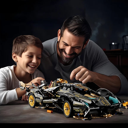 2024 Black V12 Block Roadster RC Tech Racer 1:14DIY Roadster building block assembly Block car toy birthday gift （1000+granule）