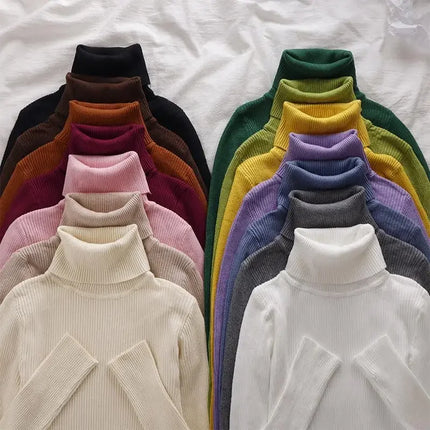Korean High Collar Knitted Long Sleeve Base Shirt Pure Color Slimming Versatile Underwear Elegant Inner Long Top Women's Fashion