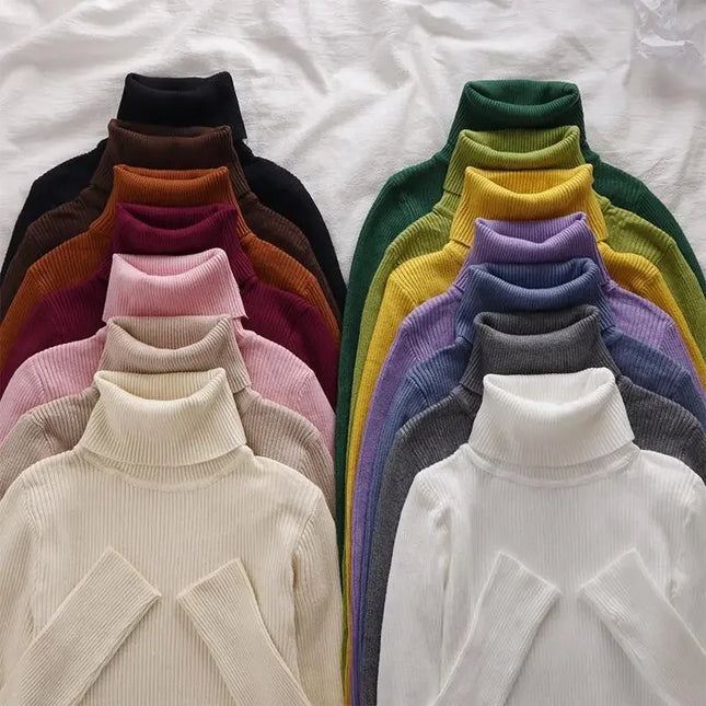 Korean High Collar Knitted Long Sleeve Base Shirt Pure Color Slimming Versatile Underwear Elegant Inner Long Top Women's Fashion