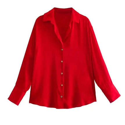 Classic Silk Satin Feel Shirt New Spring Collection Long Sleeve Polyester Fabric Women's Premium Fashion Regular Length