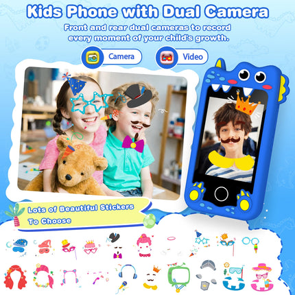 M SANMERSEN Dinosaur Kids Smart Phone for 3-6 Year Olds – 2.8" Touchscreen, Dual Camera, 28 Learning Games, MP3 Music Player, 32GB SD Card – Educational Toddler Phone Toy for Boys & Girls
