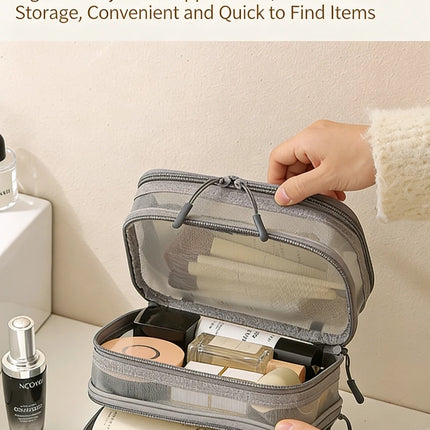 Fashion Transparent Mesh Travel Cosmetic Bag Storage Multi Layer Portable Womens Toiletry Bag Large Capacity Bag Makeup