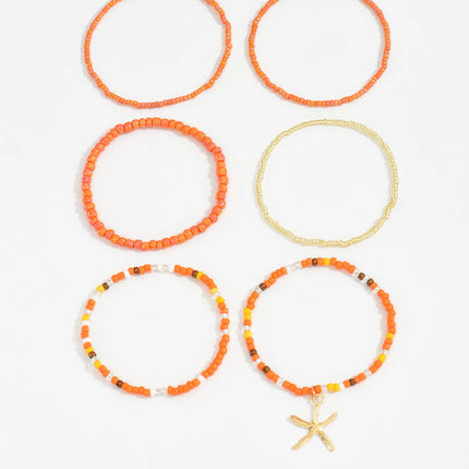 Multilayer Bohemia Rice Bead Anklet Set for Women Fashion Starfish Pendant Anklets Summer Sandy Beach Ankle Chain on Leg Jewelry