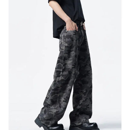 American High Street Camouflage Pants Unisex Spliced Curved Knife Pants Men's Street Style Jeans Gothic Men's Pants Y2K Clothing