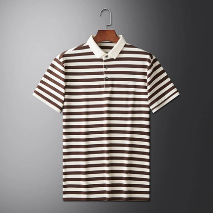 Summer Men's Short Sleeve Striped Polo Shirts Korean Fashion Casual Lapel Tee Shirt Man 2025 Golf Wear New Youth Polos Homme