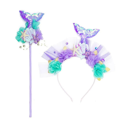 Halloween Christmas Holiday Birthday Party Mermaid Princess Same Style Girl Ariel Cosplay Long Sleeve Mermaid Dress Accessory