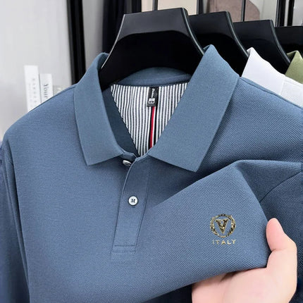 100% Pure Cotton Men's Autumn Spring Polo Long Sleeve Luxury Stylish Commuting Casual High-end Comfort Delicate Embroidered Top