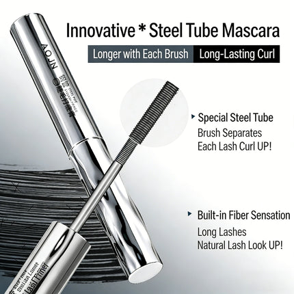 Black Waterproof Metallic Tube Mascara Silk Fiber Long Curling Non-Clumping Eyelash Extensions Spiral Makeup for Eyes