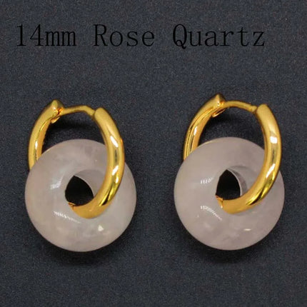 Crystal Earring Natural Rose Quartz Amethyst Crystal Green Aventurine Round Hollow Women Stone Stud Earrings Jewelry Gifts