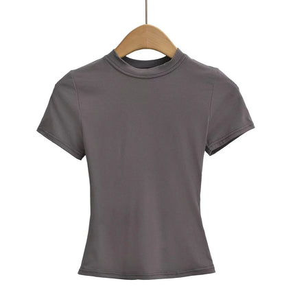 2025 New High Quality Casual T-shirt Sexy Slim Short Sleeves Fashion Trend Solid Women Clothing Y2K Tops
