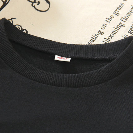 Black Round-Neck Hoodie For Boys, Los Angeles Letter-Printed Top, Children's American Retro Style Casual Pullover