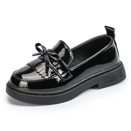 Meckior Girls Kids Leather Shoes Party Campus Bowtie Tassels Flats Soft Comfortable Casual Fashions Children Princess Shoes