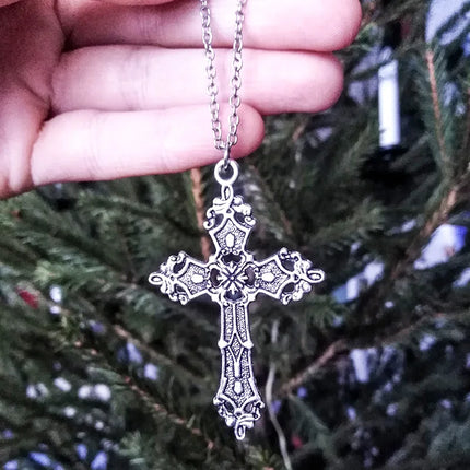 Gothic Big Zircon Cross Necklace Unisex Y2K Irregular Goth Large Cross Pendant Necklaces  for Men Women Couple Necklace Jewelry
