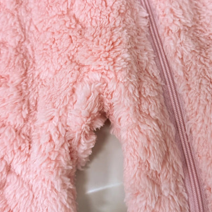 Pink Fluffy Baby Romper Suit with Hood Autumn Winter Warm Cute Crawler Soft Girl Outfit Attention-Grabbing Street Style for Baby