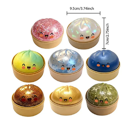 Colorful Realistic Dumpling Squeeze Toys with Bamboo Steamer Soft TPR Dough Ball Decompression Fidget Toys Funny Creative Gifts