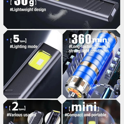 Emergency Portable Rechargeable Mini LED Keychain Flashlight 800LM Magnetic Pocket Torch Light for Work, Camping, Car Use