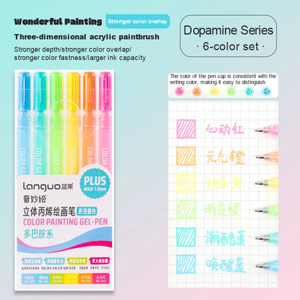 Languo Three-Dimensional Effect Acrylic Painting Gel Pens Set 1.0mm Tip Kawaii Stationery Student Color Drawing Pen Art Supplies