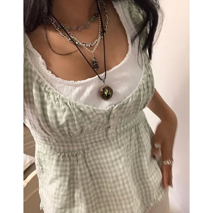 Xingqing Ruffle Top Buttons Y2K Kawaii Women Crop Tops Cute E-girl Short Sleeve T-shirt Sweet Fairy Core Clothes Summer 2024 Vest