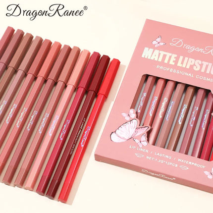 12-Piece Lip Liner Set Velvet Matte Matte Waterproof and Sweat-Proof Non-Fading Lipstick Autumn and Winter Whitening Complexion Long-Lasting Lip Liner