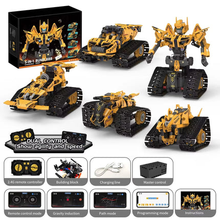 5-in-1 technical Electric Remote Control Transforming Robot Building Blocks DIY Racing Car Toy Creative Birthday Gift for Boys