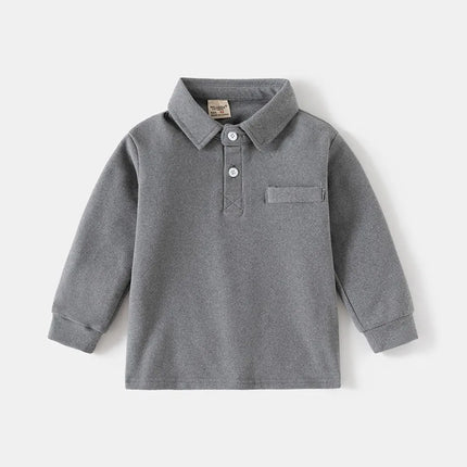 2026 Children's Solid Color POLO Shirt Boy Handsome Fashion Sports Long Sleeve Sweatshirts Autumn Casual Loose Tops Kids Clothes