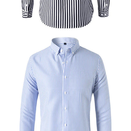 Slim Fit Men's Striped Long Sleeve Shirt Casual Fashion Business Outerwear Autumn New Style Machine Washable Polyester Fiber