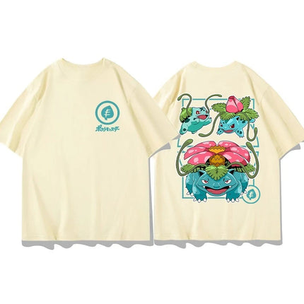 2026 Summer Pokemon Gengar Evolution Double Sided Print T-Shirt, 100% Cotton Loose Oversized Couple & Family Tee & Sports