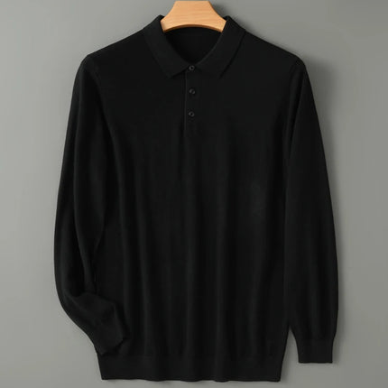 High quality worsted  spun collar wool sweater men's spring and autumn business polo sweater thin long sleeved knitted T-shirt