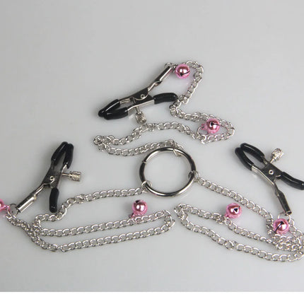 Candiway Novelty Adjustable Three-Headed Metal Nipple Clamps Clitoris Clip BDSM Bondage Restraints Adult Sex Toys For Couple
