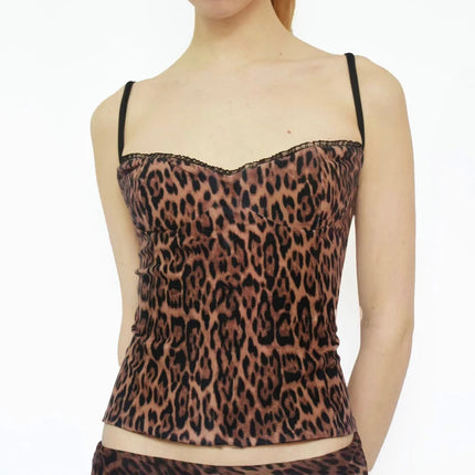 Maemukilabe Women's Leopard Tiger Stripe Pattern Camisoles Summer Spaghetti Straps Cupped Corset Coquette Slim Fit Tank Tops