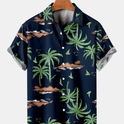 Men's casual shirt plant printed summer clothing Hawaiian short sleeved 2023 medieval vintage beach vacation top