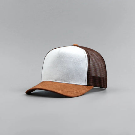Leather Label Custom Logo Five-panel Suede Baseball Cap Men and Women Spring and Summer Color Matching Mesh Truck Driver Hat