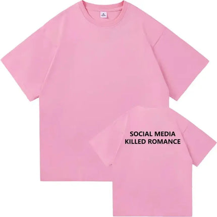 Y2k T-shirt Social Media Killed Romance T Shirt Aesthetic Letter Print T-Shirt High Quality Vintage Sand Cotton T Shirts Unisex