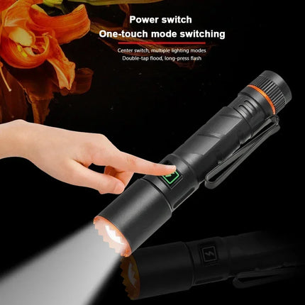 Mini Portable LED Flashlight Built-in Battery Torch With Pen Clip Tail Magnet USB Rechargeable Outdoor Camping Fishing Lantern