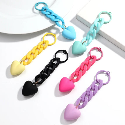 Handmade Heart Keychain Acrylic Plastic Link Chain Key Ring For Women Handbag Pendant Accessorie Car Keys Jewelry Gifts