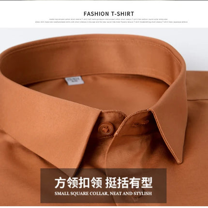 6XL Men Shirt Long Sleeve Slim Fit Luxury Smooth Soft Anti-wrinkle Non-ironing Solid Color Ice Silk Shirts Men Long Sleeve