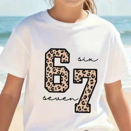 Fun Six Seven 6 7 Meme Design T-Shirt for Kids Chaotic Humor Y2k Game Saying Tees Casual O-Neck Top Fashion Children's Clothing