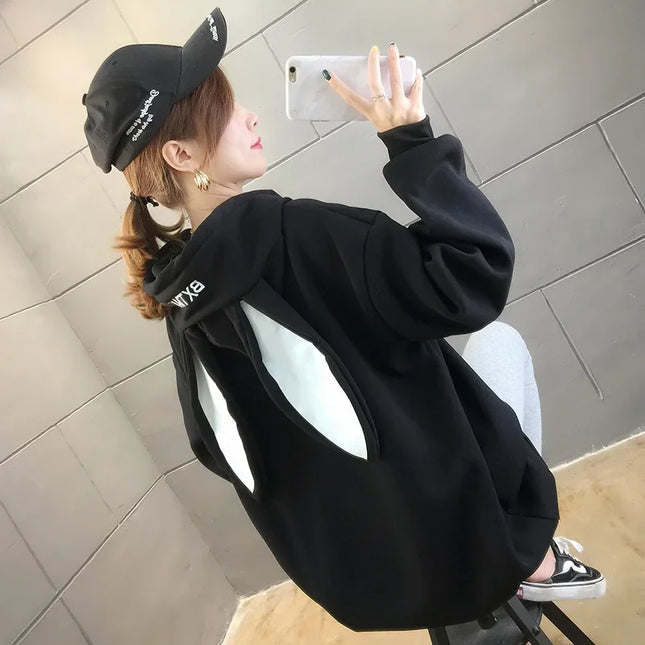 Women Hoodies With Rabbit Ear Autumn Winter Fleece Thicken Warm Ladies Harajuku Sweatshirts Female Hooded Pullovers Casual Tops