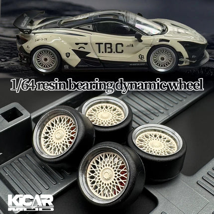 1/64 Model Car Wheels with Rubber Tires Dynamic Bearing Resin Rims 10.8mm Diameter Parts for MINIGT Diecast Model Cars