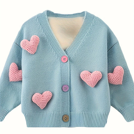 Girls' Autumn Cardigan Sweater New Style Baby Girl Heart Knit Sweater Coat Children's Stylish Top